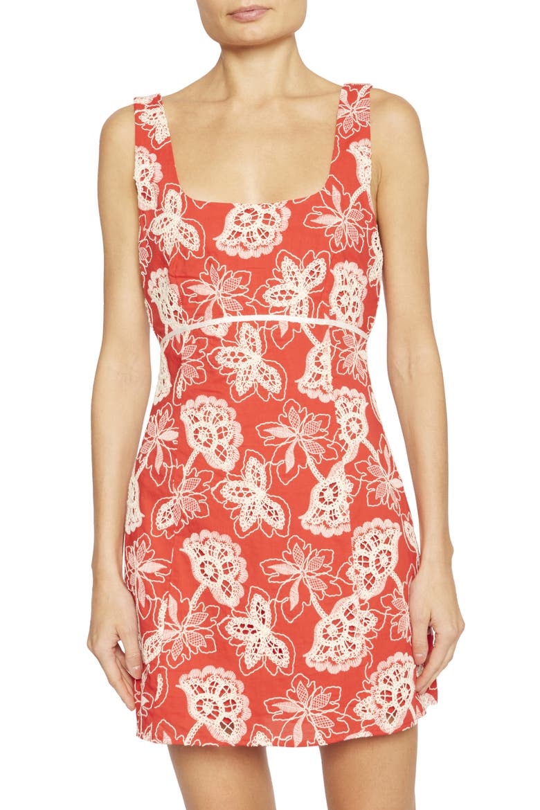 Amalia Floral Embroidery Cotton Minidress, Main, color, FLAME FLOWER