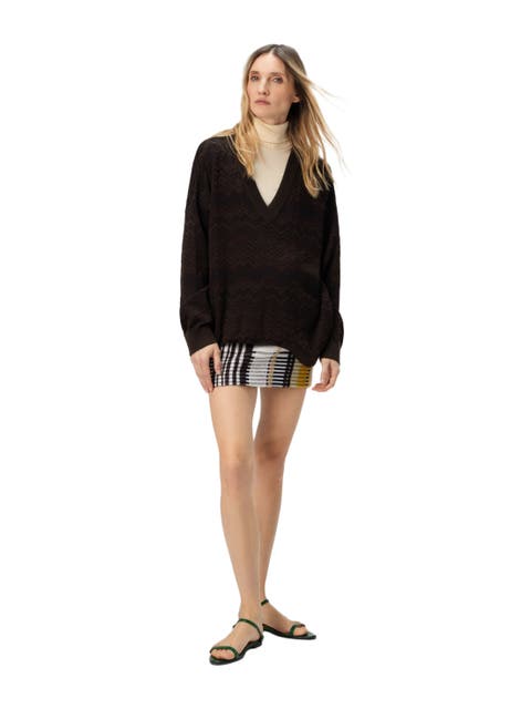 Oversized V-neck Sweater In Chevron Pattern