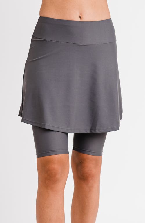Calypsa Midi Swim Skort With Bike Shorts In Gray