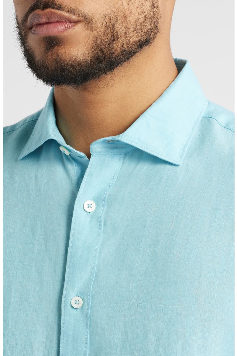 Axel Shaped Fit Linen Button-Up Shirt, Alternate, color, TURQUOISE
