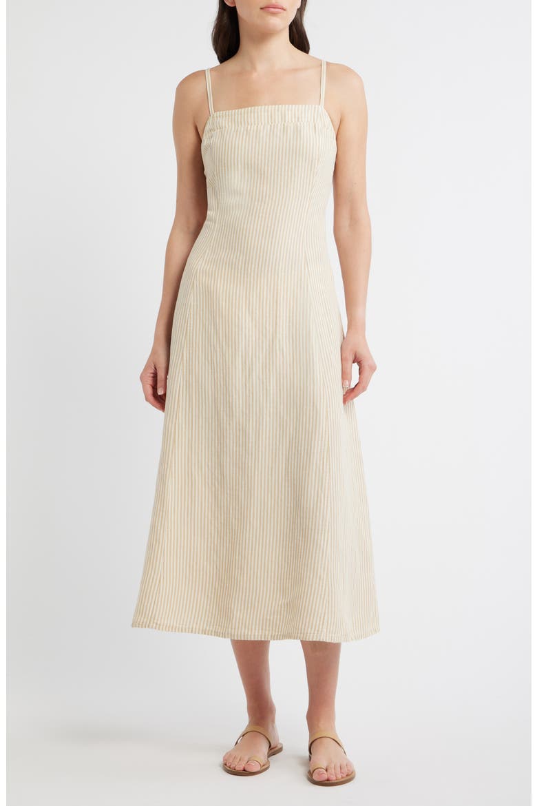 Luca Stripe Linen Blend Midi Dress, Main, color, SAND STRIPE