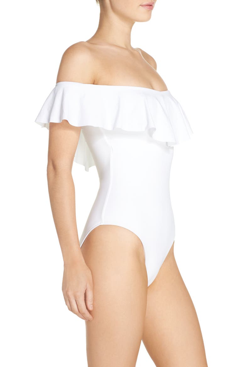 Off the Shoulder One-Piece Swimsuit, Alternate, color, WHITE