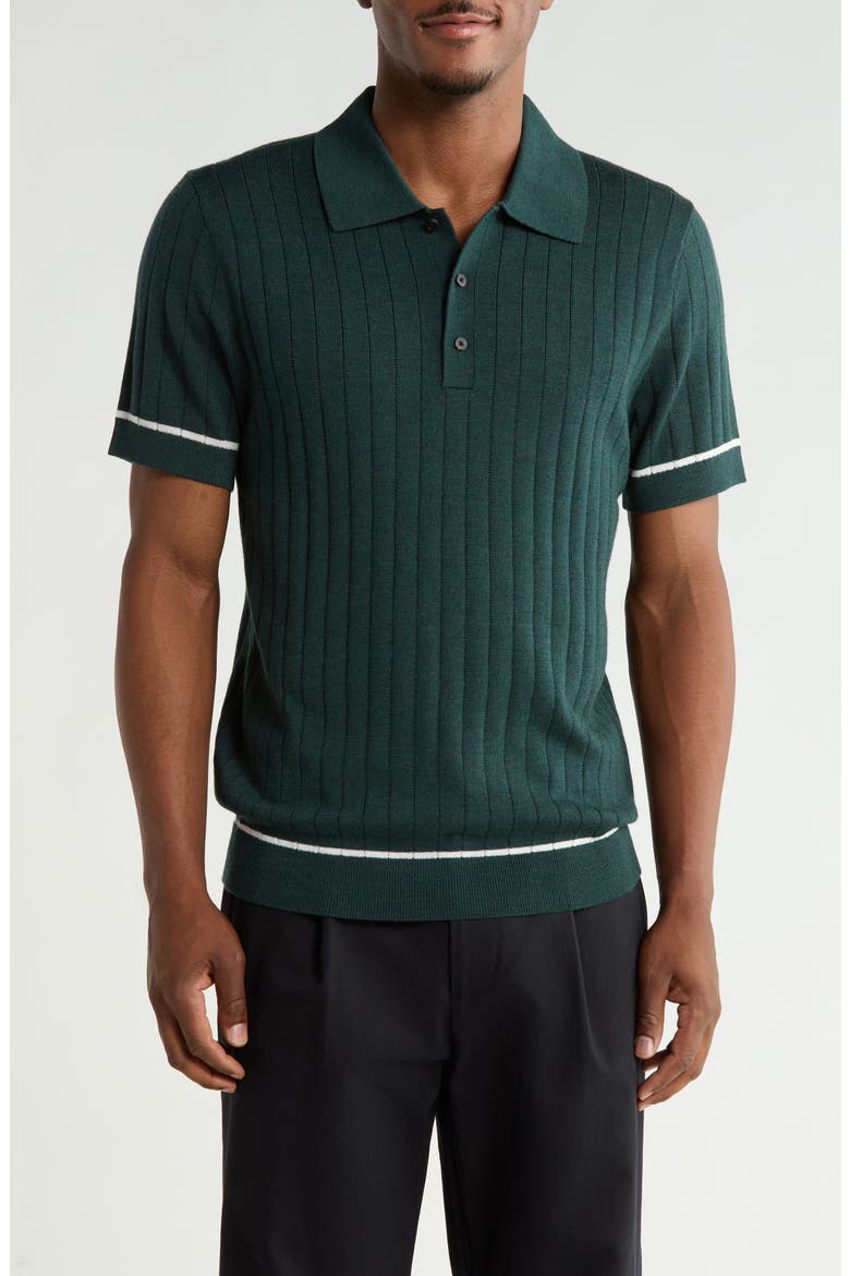 Ribbed Merino Wool Polo, Main, color, GREEN GABLES HEATHER
