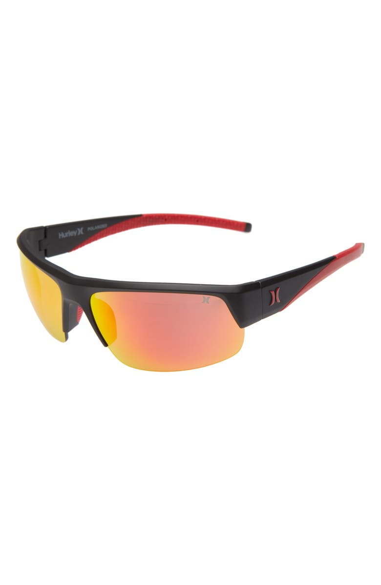 Hurley The Rays 69mm Polarized Oversize Wrap Sunglasses, Alternate, color, 