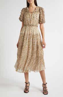 Ulla Johnson Nan Ruffle Puff Sleeve Silk Midi Dress