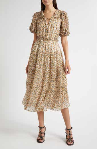 Ulla Johnson Nan Ruffle Puff Sleeve Silk Midi Dress