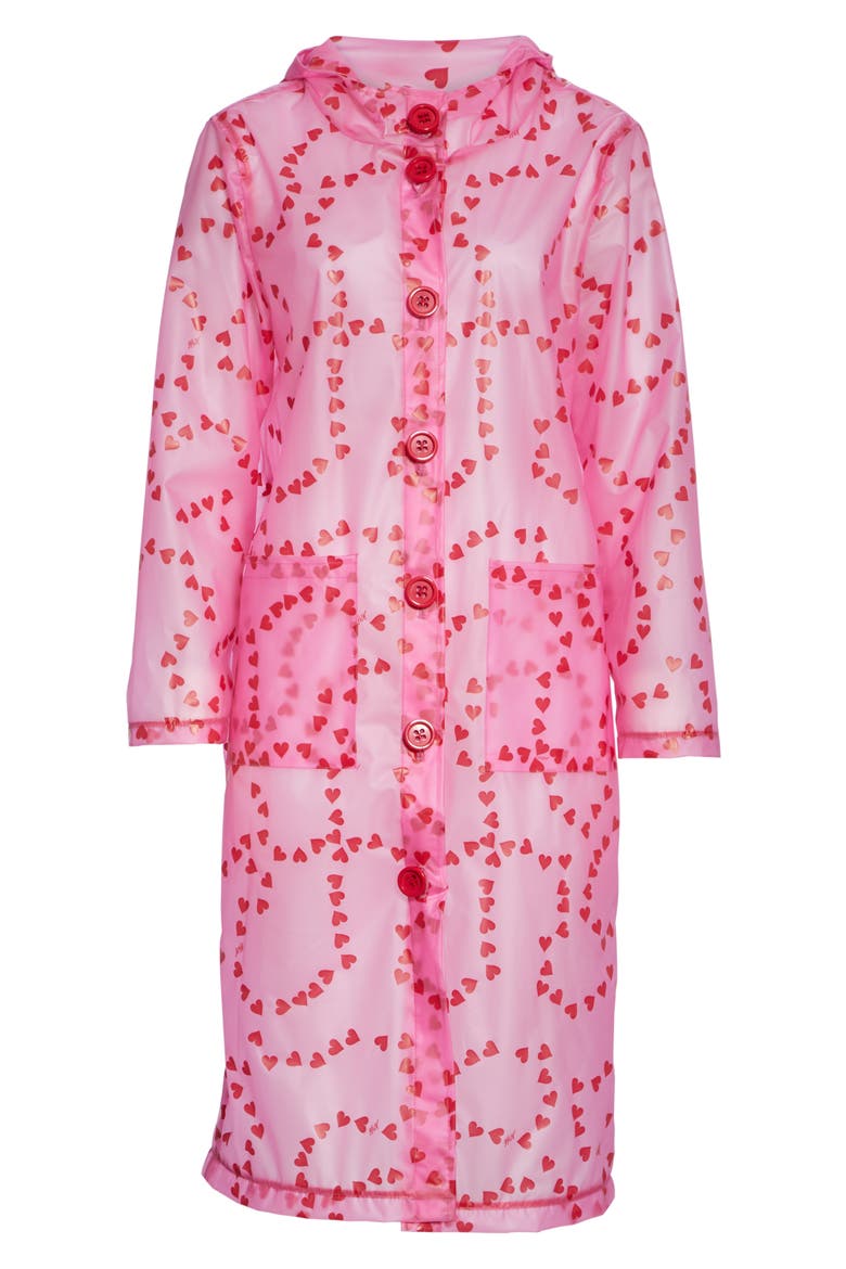 Jack Heart Print Translucent Raincoat, Alternate, color, HOT PINK STRING OF HEARTS