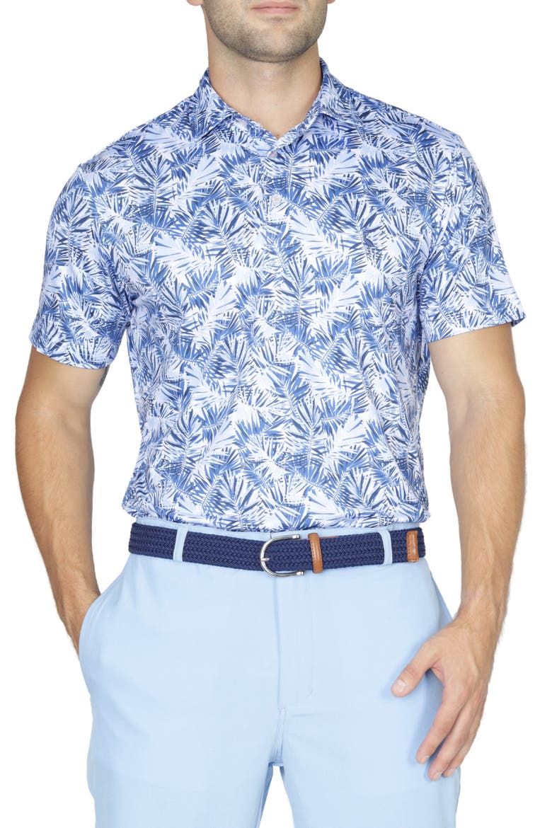 Cobalt Blue Leaves Performance Polo, Alternate, color, COBALT