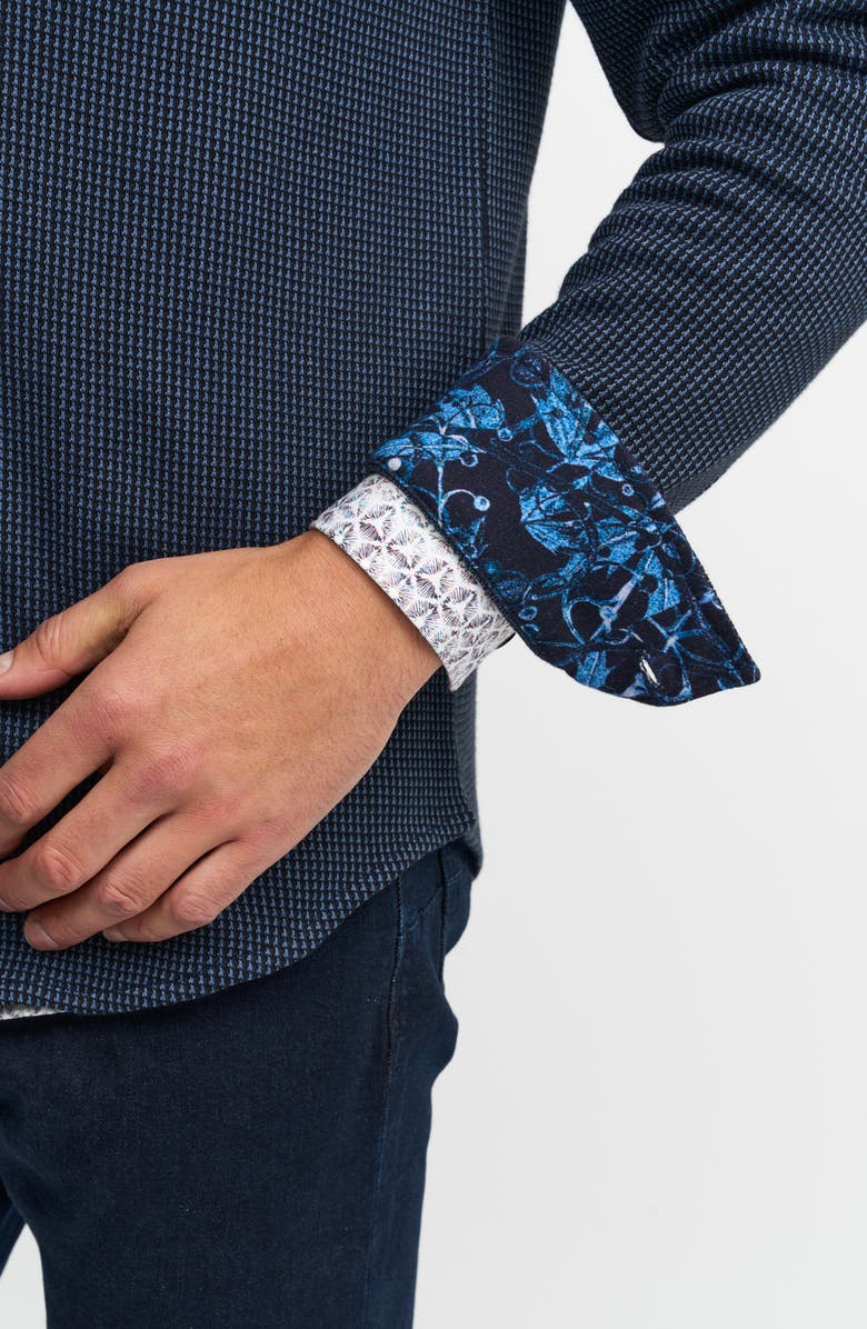 Robert Graham Bressett Houndstooth Knit Button-Up Shirt, Alternate, color, Navy