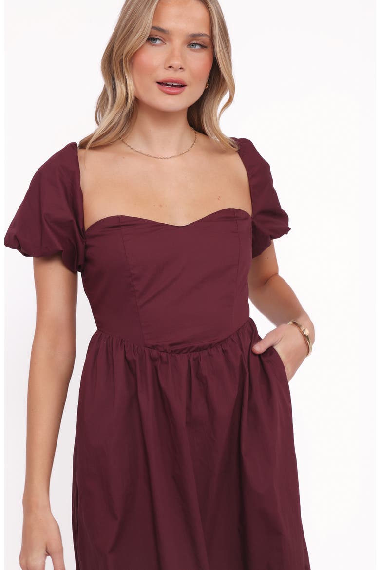 Remira Puff Sleeve Midi Dress, Alternate, color, CHERRY
