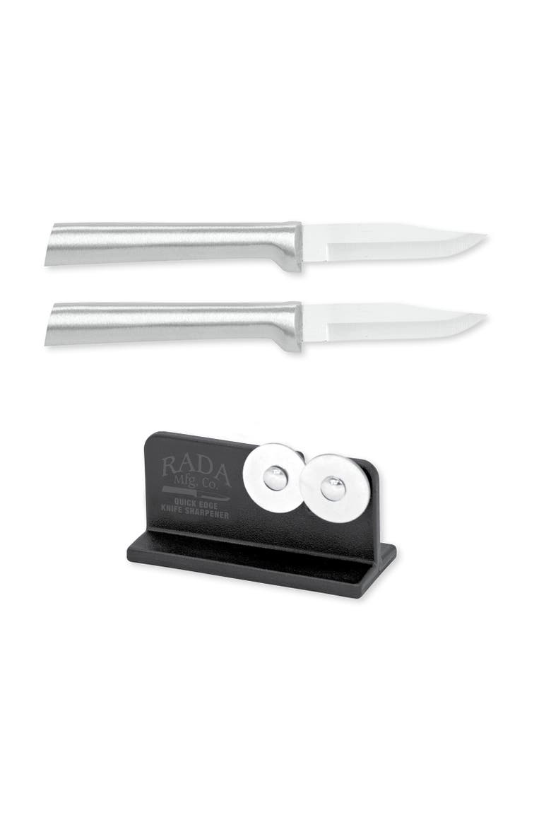 Cutlery 2.5-Inch Peeling Paring Knife Set of 2 & Quick Edge Knife Sharpener, Main, color, Silver