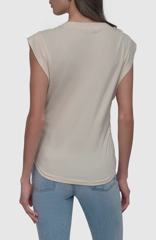 Dkny Jeans V-neck Ruched Shoulder Top In Neutral