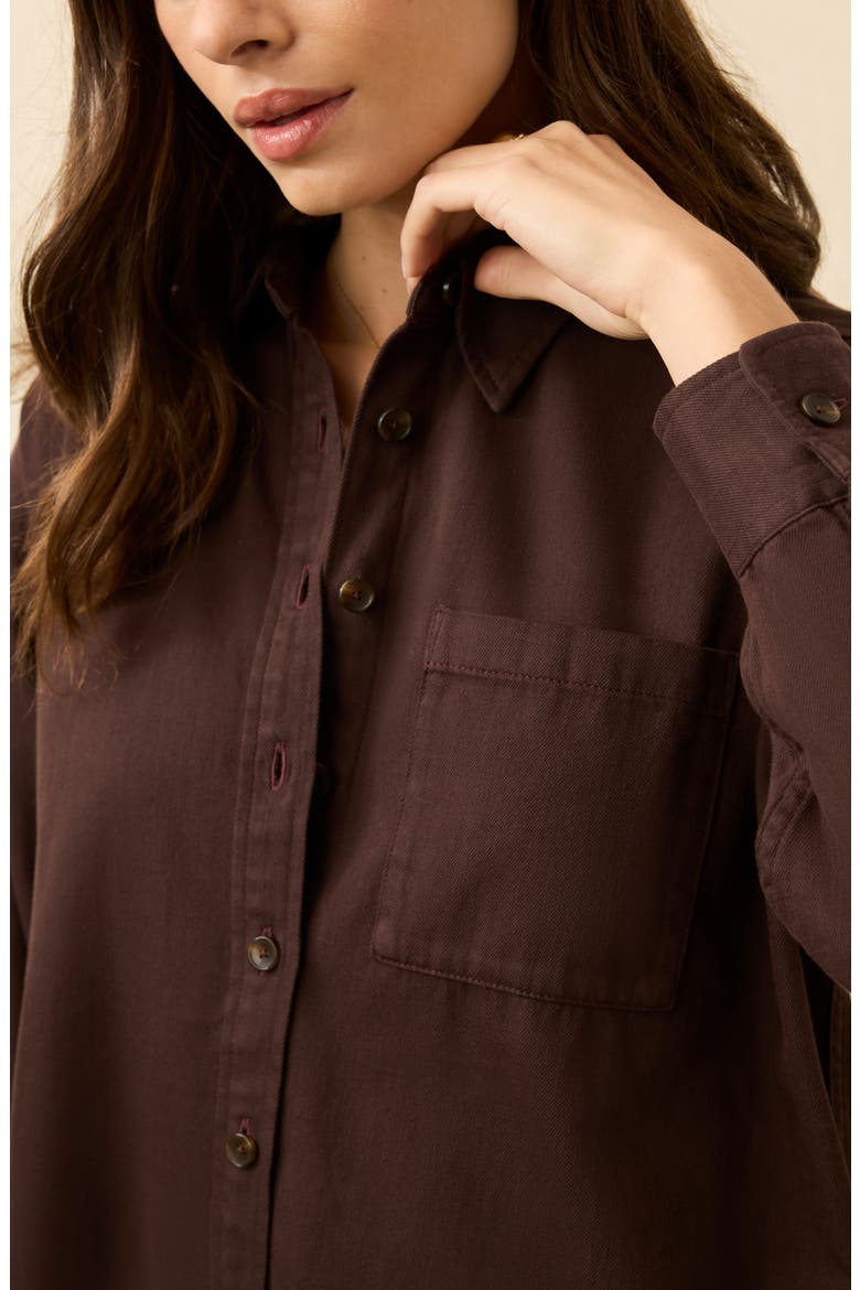 Sunfair Oversized Organic Cotton Denim Button-Up Shirt, Alternate, color, CHOCOLATE BROWN
