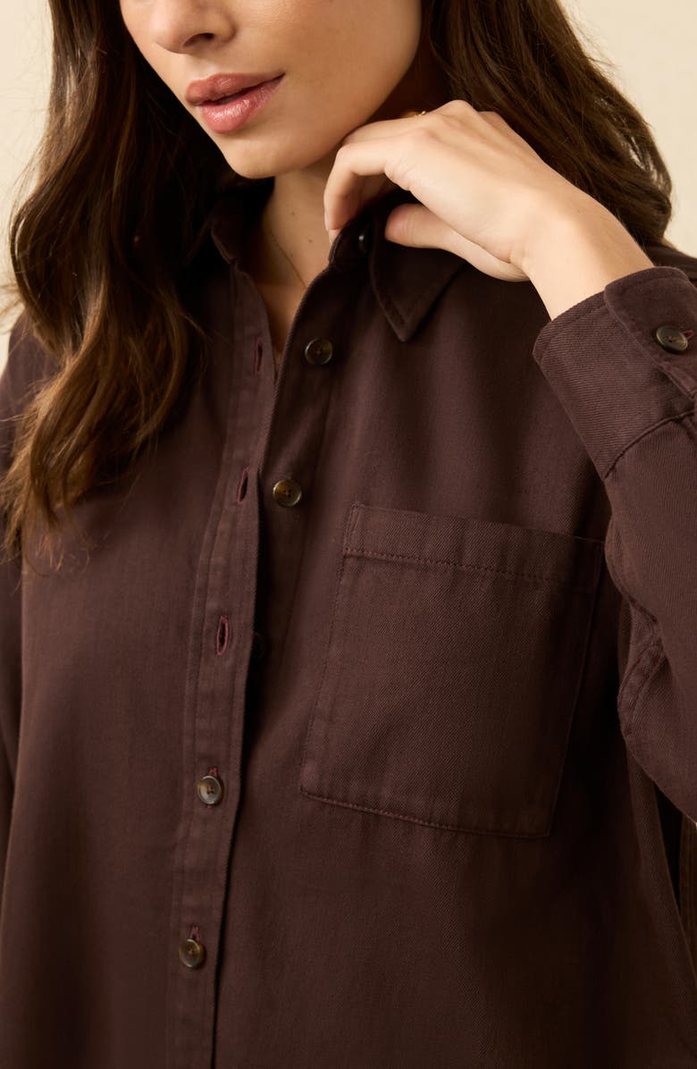 Faherty Sunfair Oversized Organic Cotton Denim Button-Up Shirt, Alternate, color, Chocolate Brown