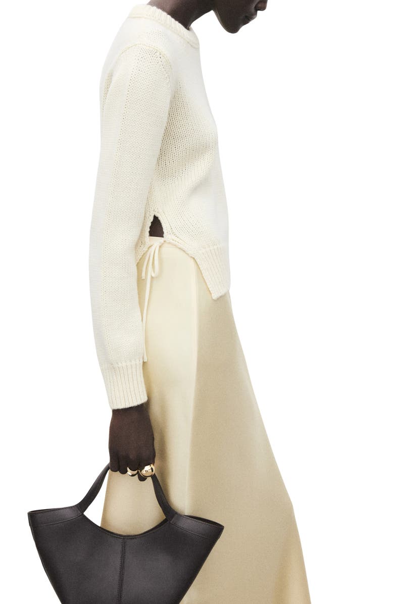 MANGO Tie Slit Crewneck Sweater, Alternate, color, Ecru