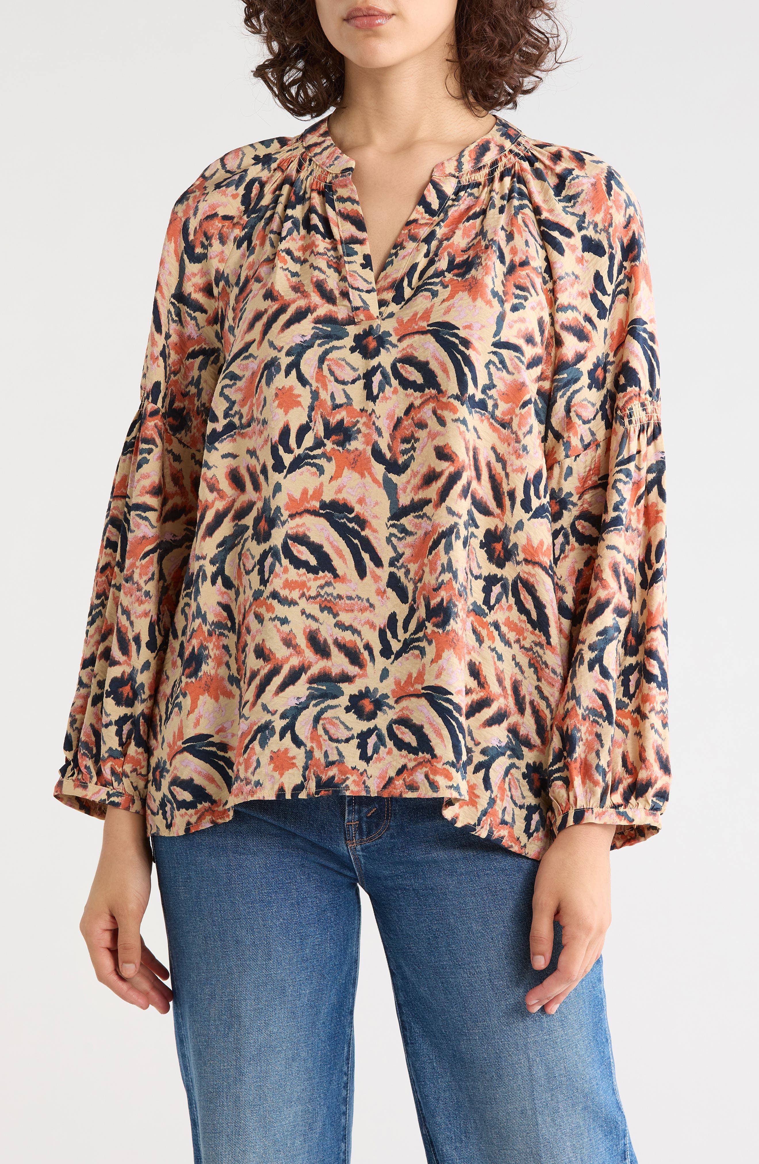 TAN- NAVY IKAT BLOSSOM