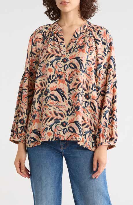 Long Sleeve Printed Popover Top