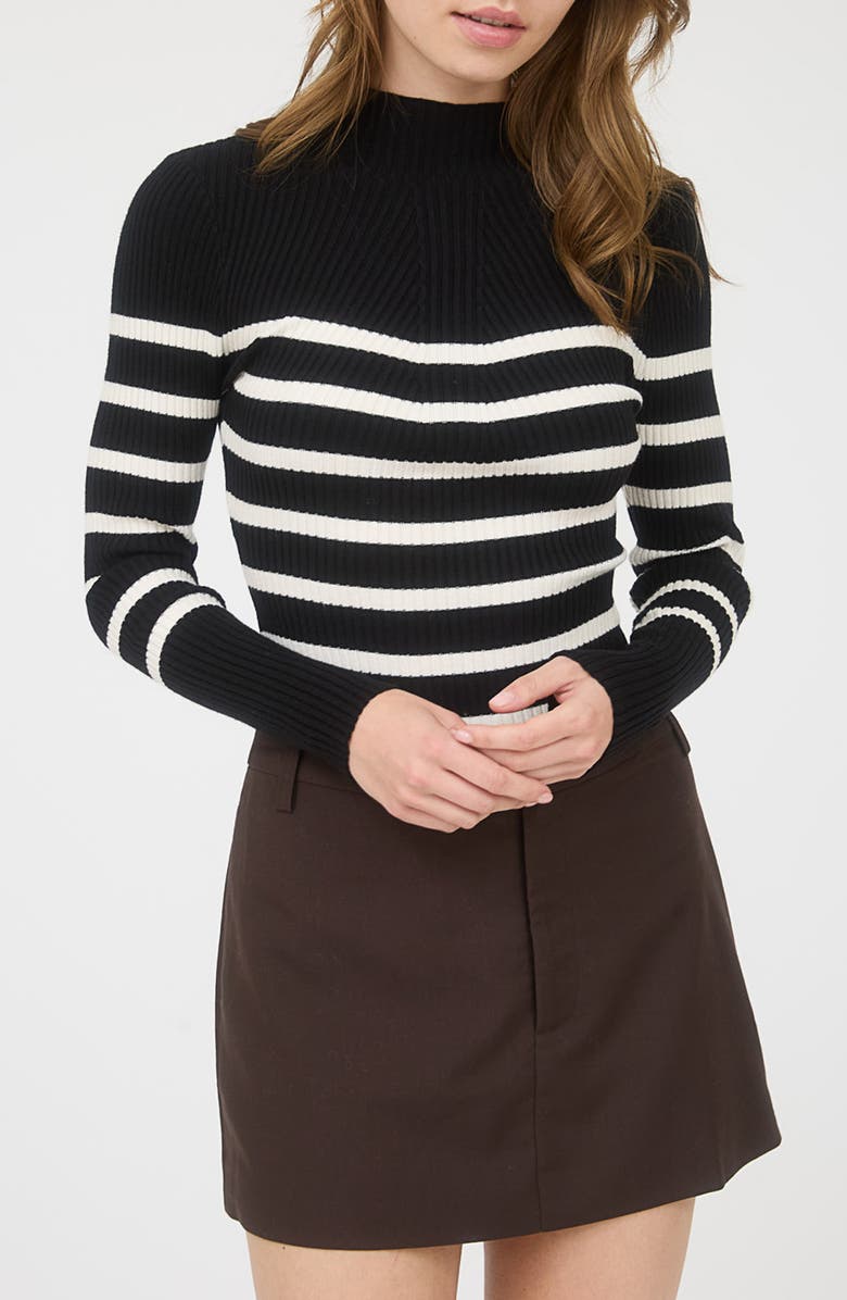 Blu Pepper Stripe Mock Neck Rib Knit Top, Main, color,