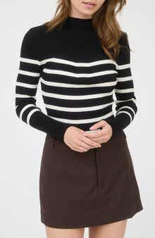 Blu Pepper Stripe Mock Neck Rib Knit Top
