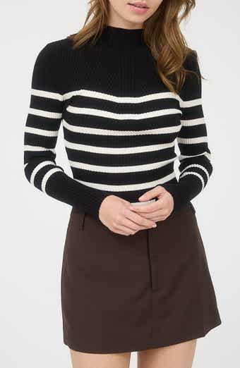 Blu Pepper Stripe Mock Neck Rib Knit Top