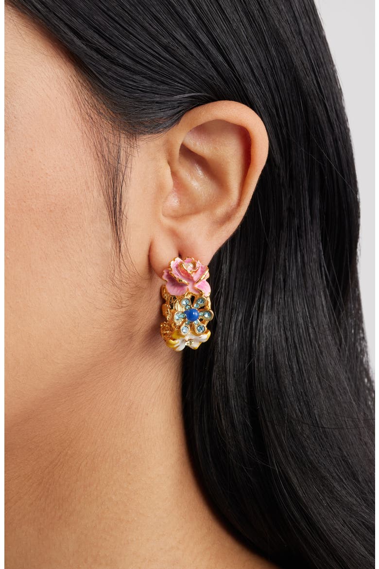 Flower Hoop Earrings, Alternate, color, GOLD
