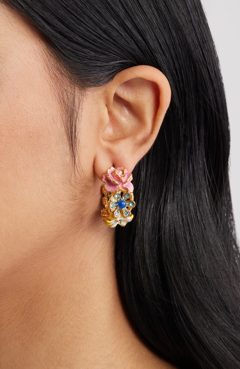 Kenneth Jay Lane Flower Hoop Earrings, Alternate, color, Gold