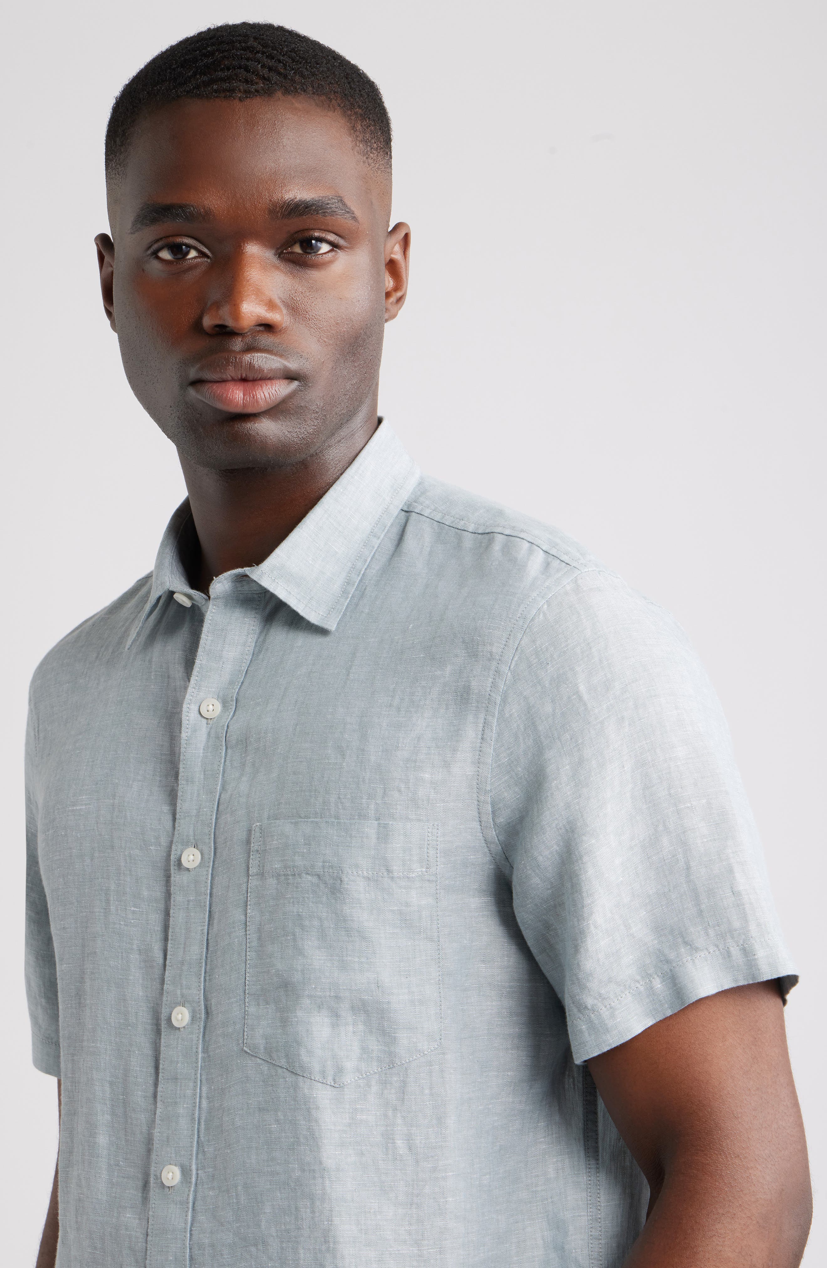Мужские Nordstrom Solid Short Sleeve Linen Button-Up Shirt — фото 3