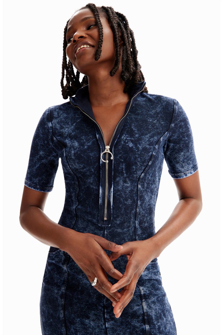 Zip-Up Denim Dress, Alternate, color, BLUE