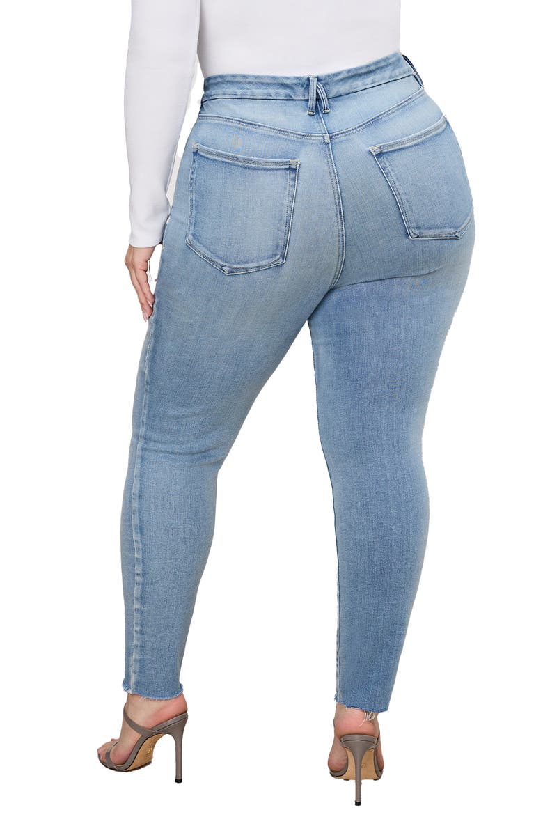Good American SoftTech Good Waist Raw Hem High Waist Skinny Jeans, Alternate, color,