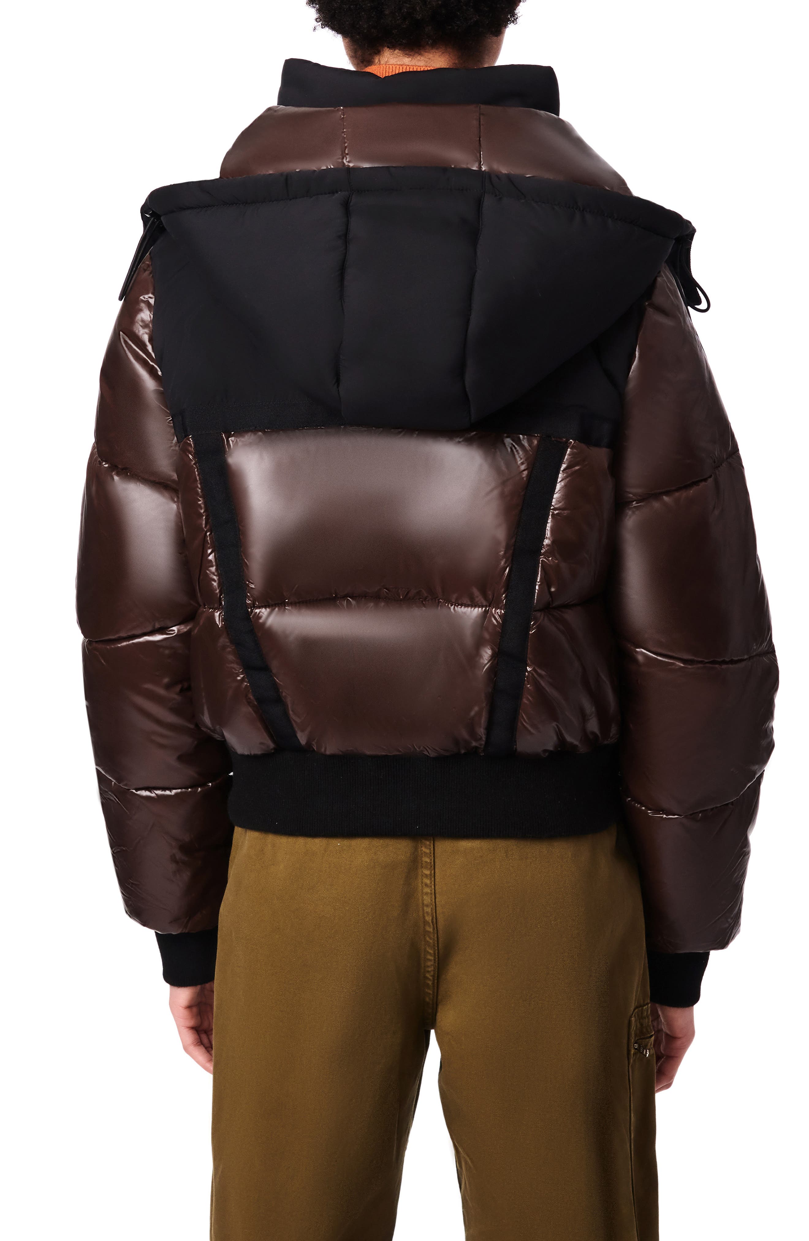 Water Resistant Shiny Mixed Media Crop Puffer Jacket - image 2
