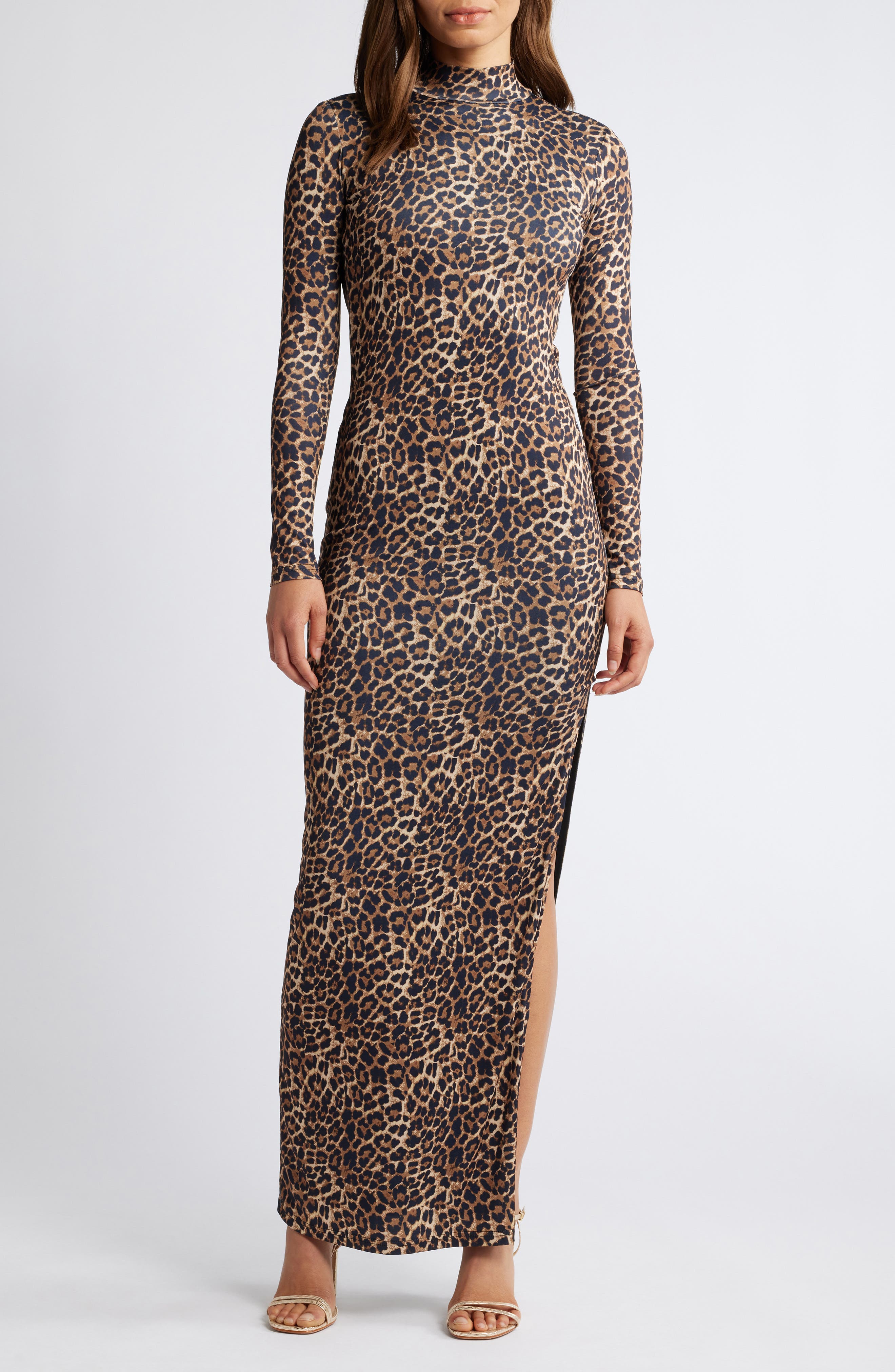 bebe X Ciara Long Sleeve Open Back Chain Maxi Dress
