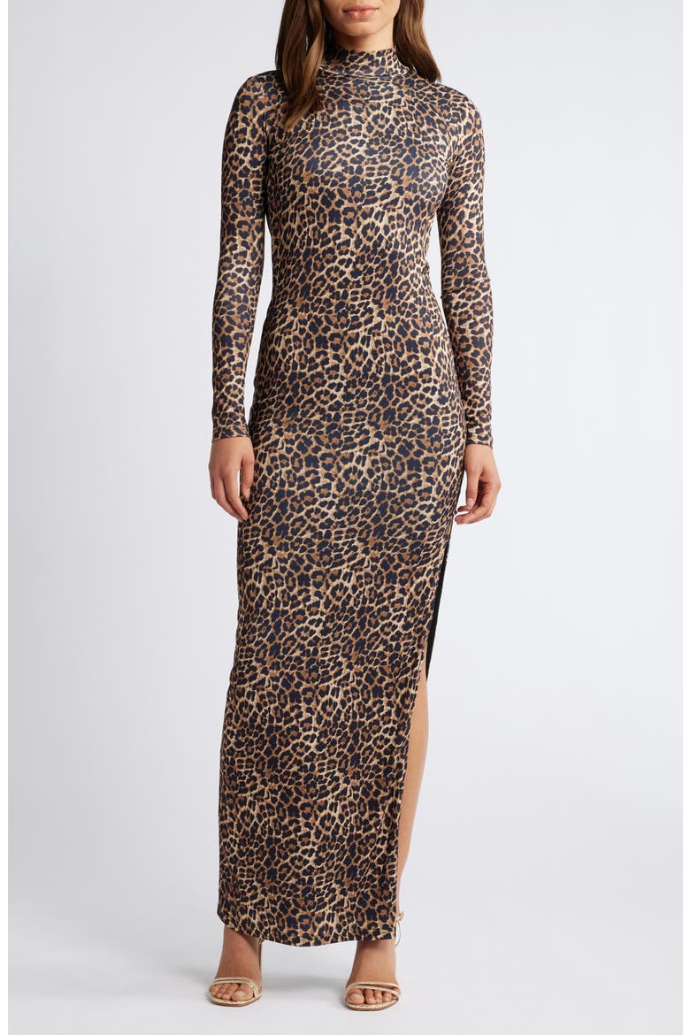 Long Sleeve Open Back Chain Maxi Dress, Main, color, BROWN MULTI