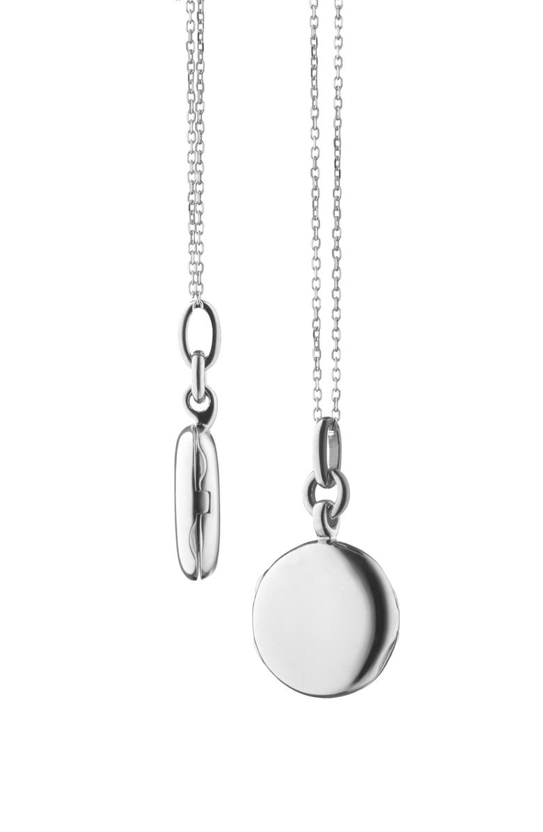 Monica Rich Kosann Nan Slim Round Locket Necklace, Main, color, Sterling Silver