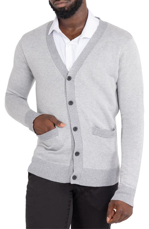 Herringbone V-Neck Button Front Cardigan