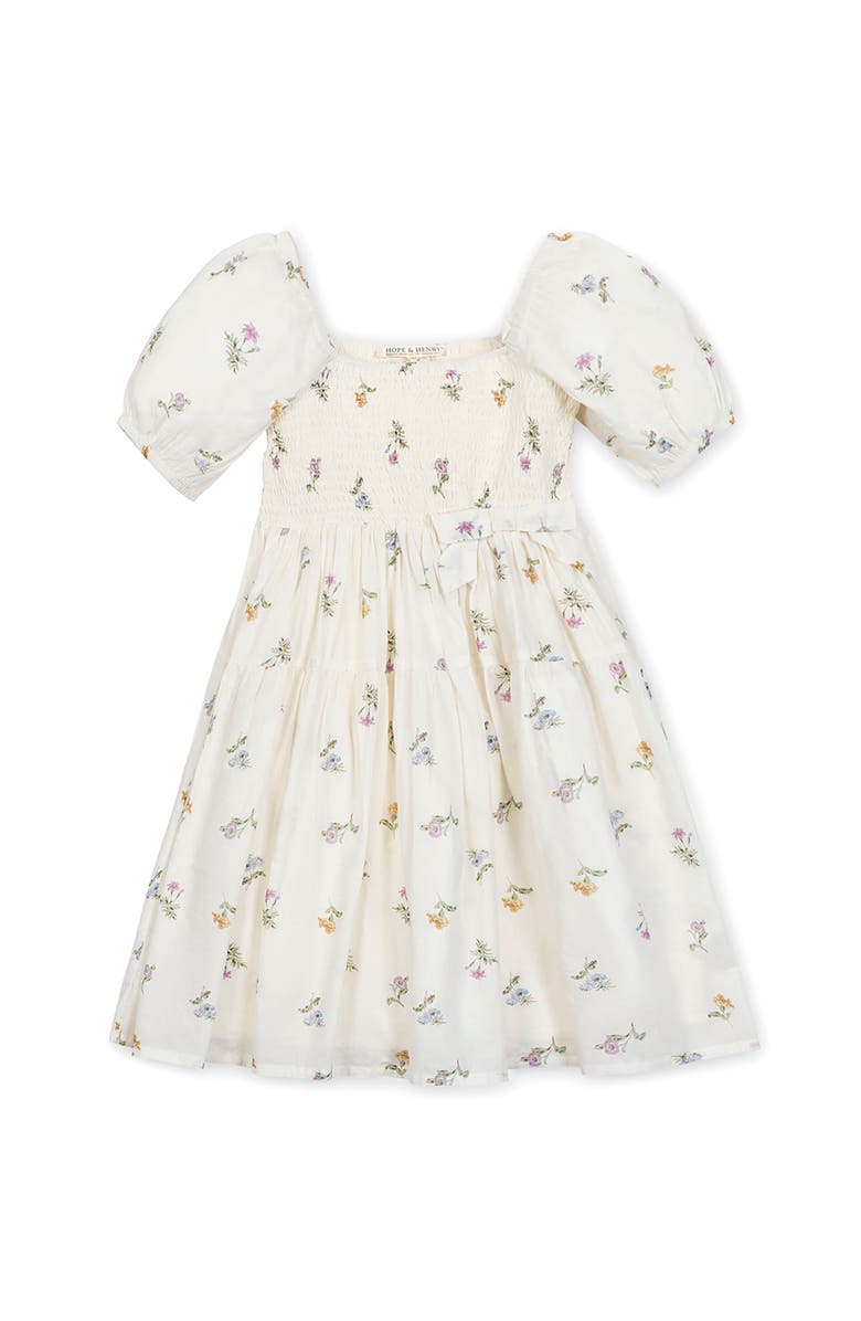 Hope & Henry Kids' Organic Bubble Sleeve Smocked Dress, Main, color, Harvest Floral