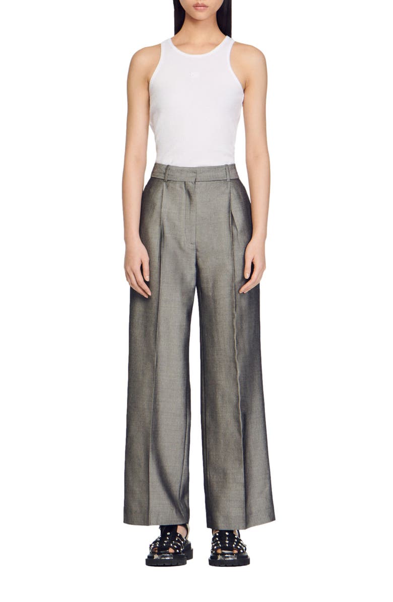 SANDRO Quentin Virgin Wool Blend Wide Leg Pants, Alternate, color, 