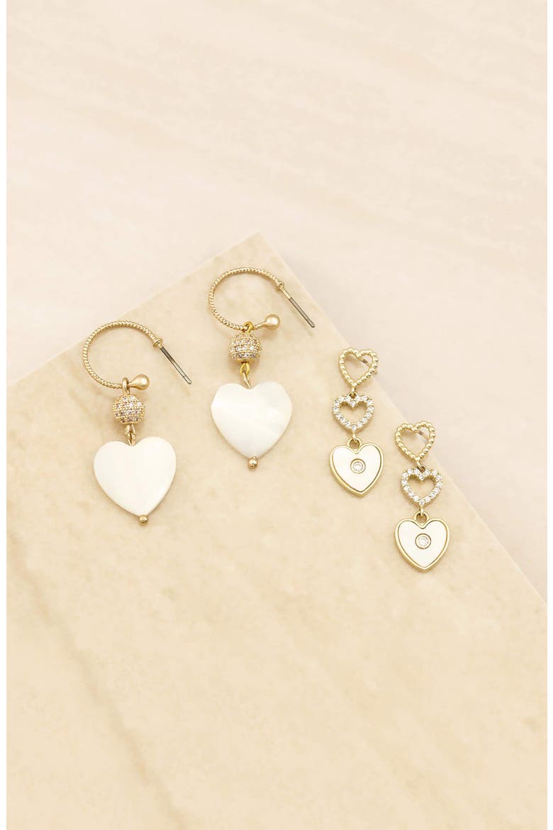 Set of 2 Mother-of-Pearl Heart Earrings, Alternate, color, GOLD