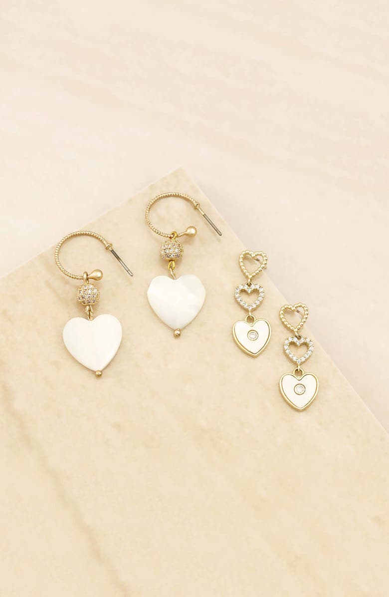 Ettika Set of 2 Mother-of-Pearl Heart Earrings, Alternate, color, 