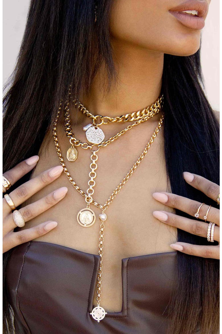 Medallion Lariat Necklace, Alternate, color, GOLD