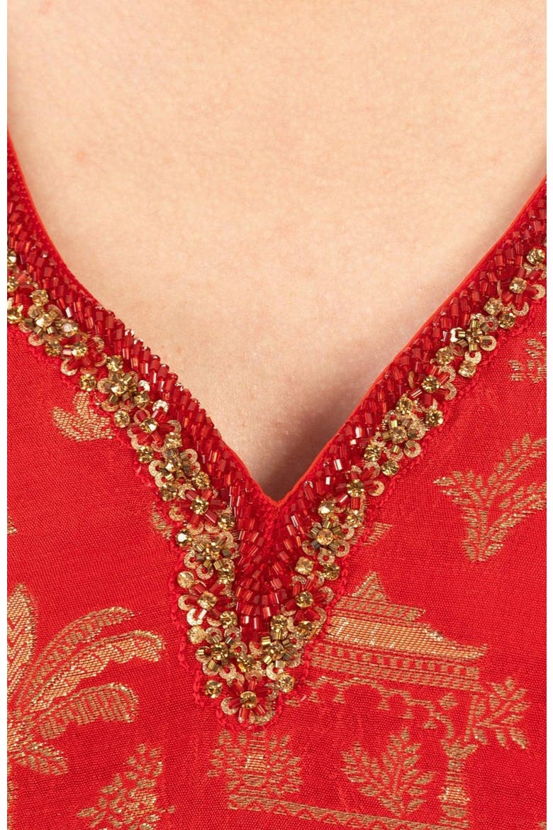 Azalea Jacquard Silk Gown, Alternate, color, Red