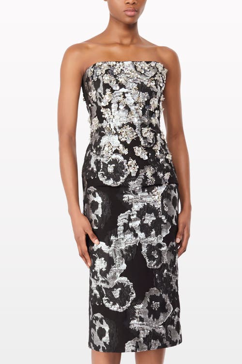Jenny Packham Black Lotus Floral-print Embellished Midi Dress In Multi