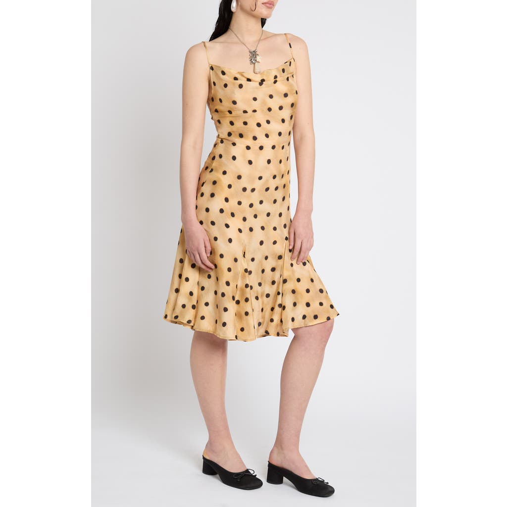 Muse Assembly Polka Dot Cowl Neck Maxi Dress In Okra Yellow Multi