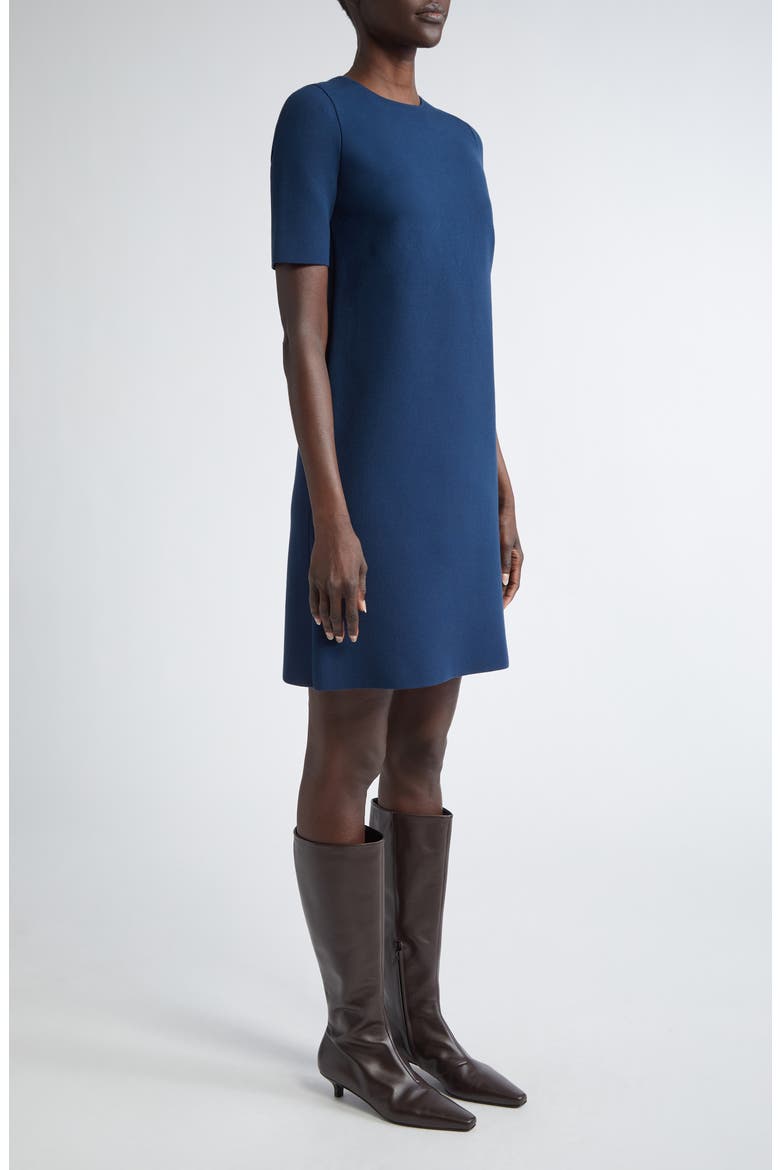 Short Sleeve Matte Crepe Shift Dress, Alternate, color, LIDO BLUE
