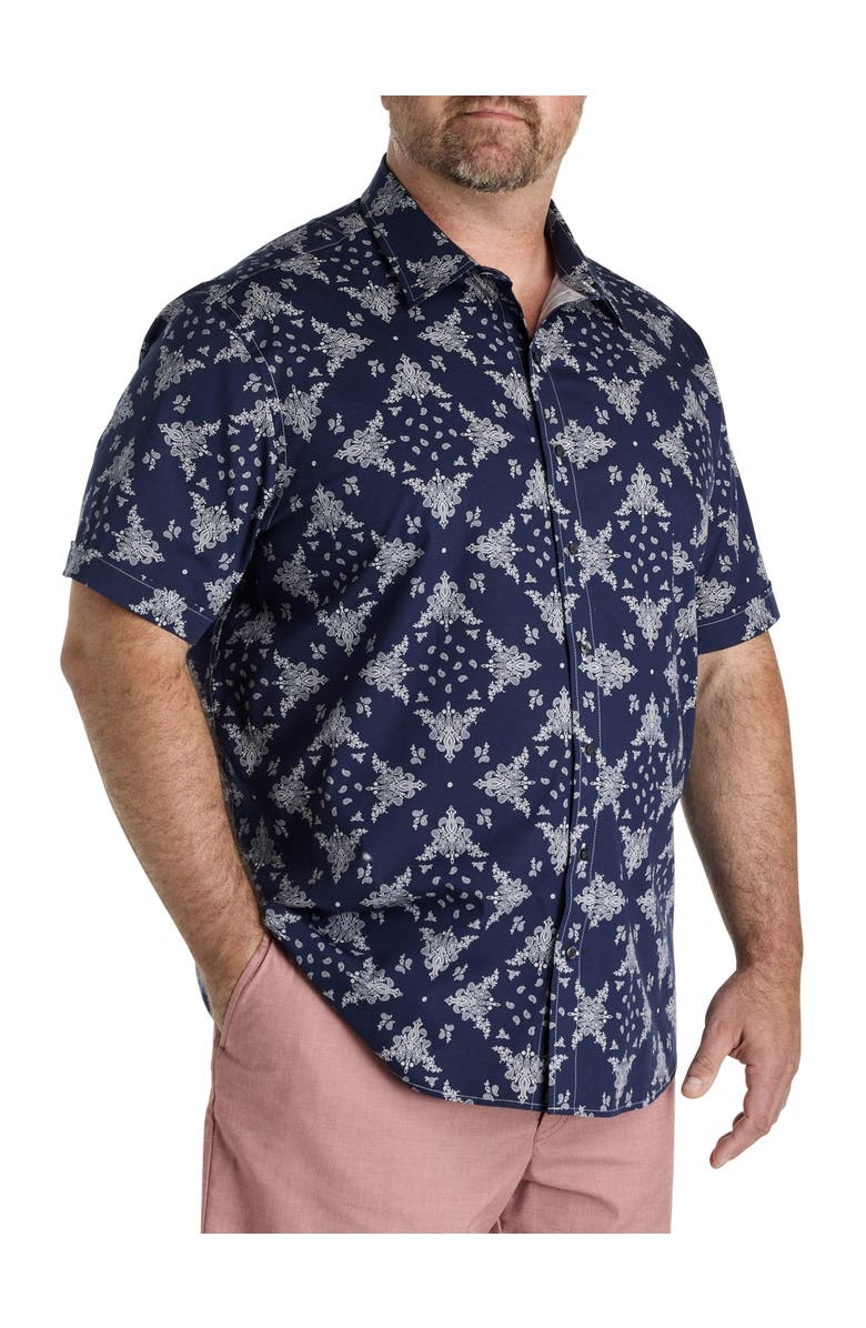 Synrgy by DXL Big & Tall Bandana Print Sport Shirt, Main, color, Navy