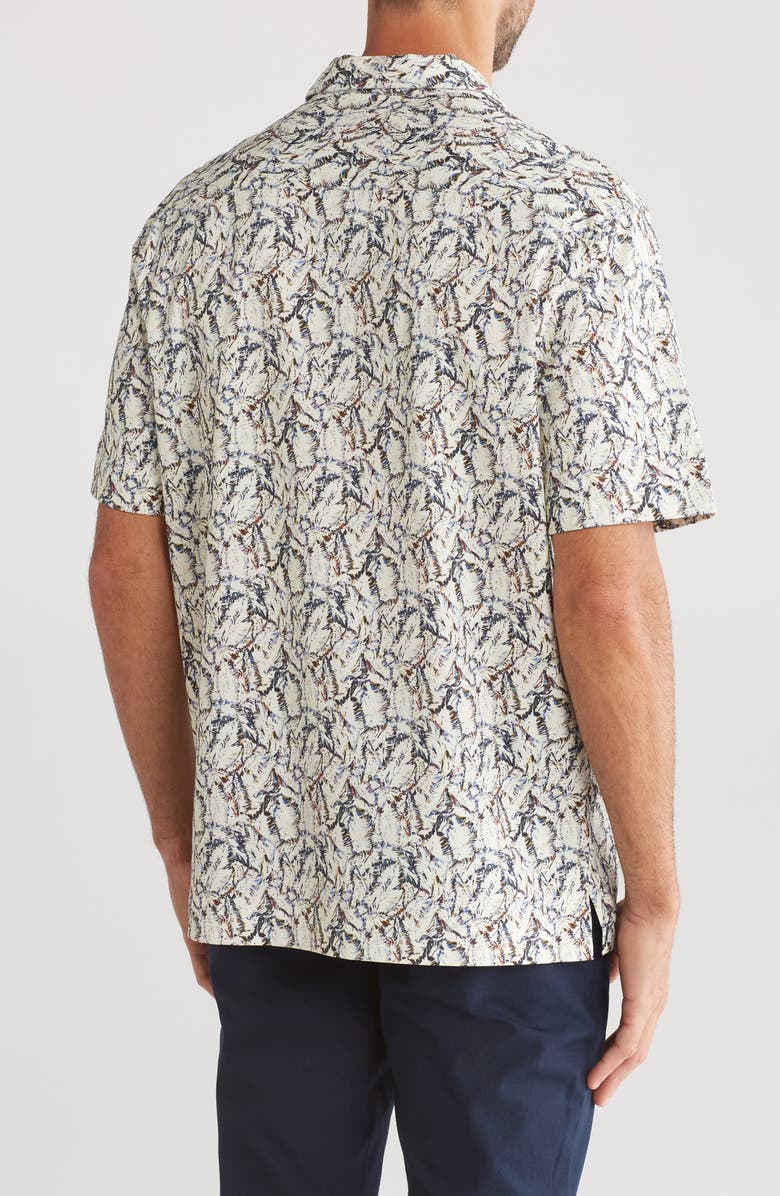 Bugatchi Print Short Sleeve Stretch Cotton Button-Up Shirt, Alternate, color, Soy
