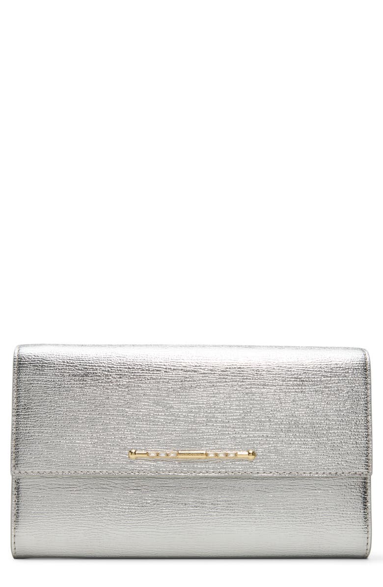 Ted Baker London Kira Leather Flap Clutch, Main, color, Silver Metallic Textured