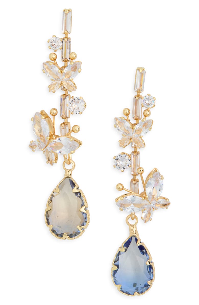 EYE CANDY LOS ANGELES CZ Butterfly Drop Earrings, Main, color, Blue/ Gold