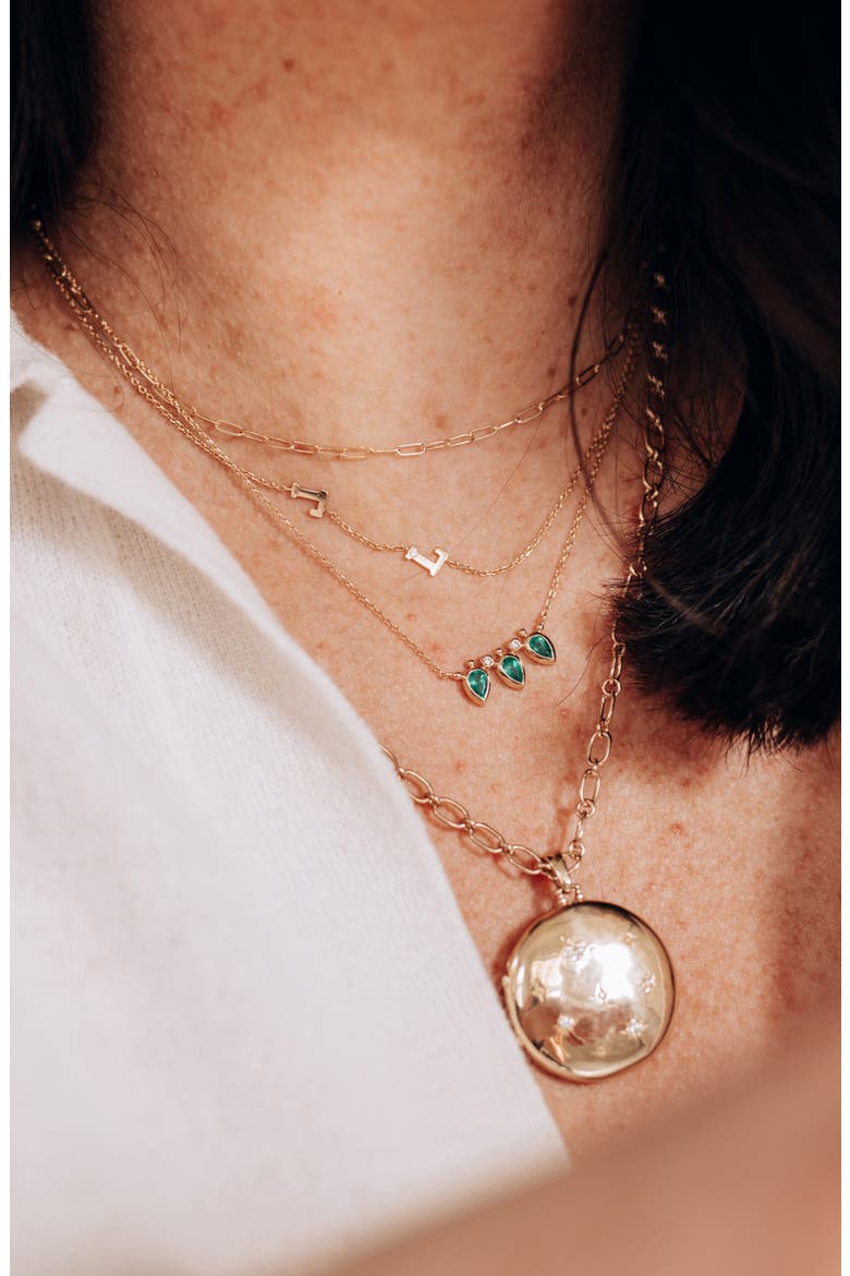 Bouquet Diamond Mini Fan Necklace, Alternate, color, EMERALD