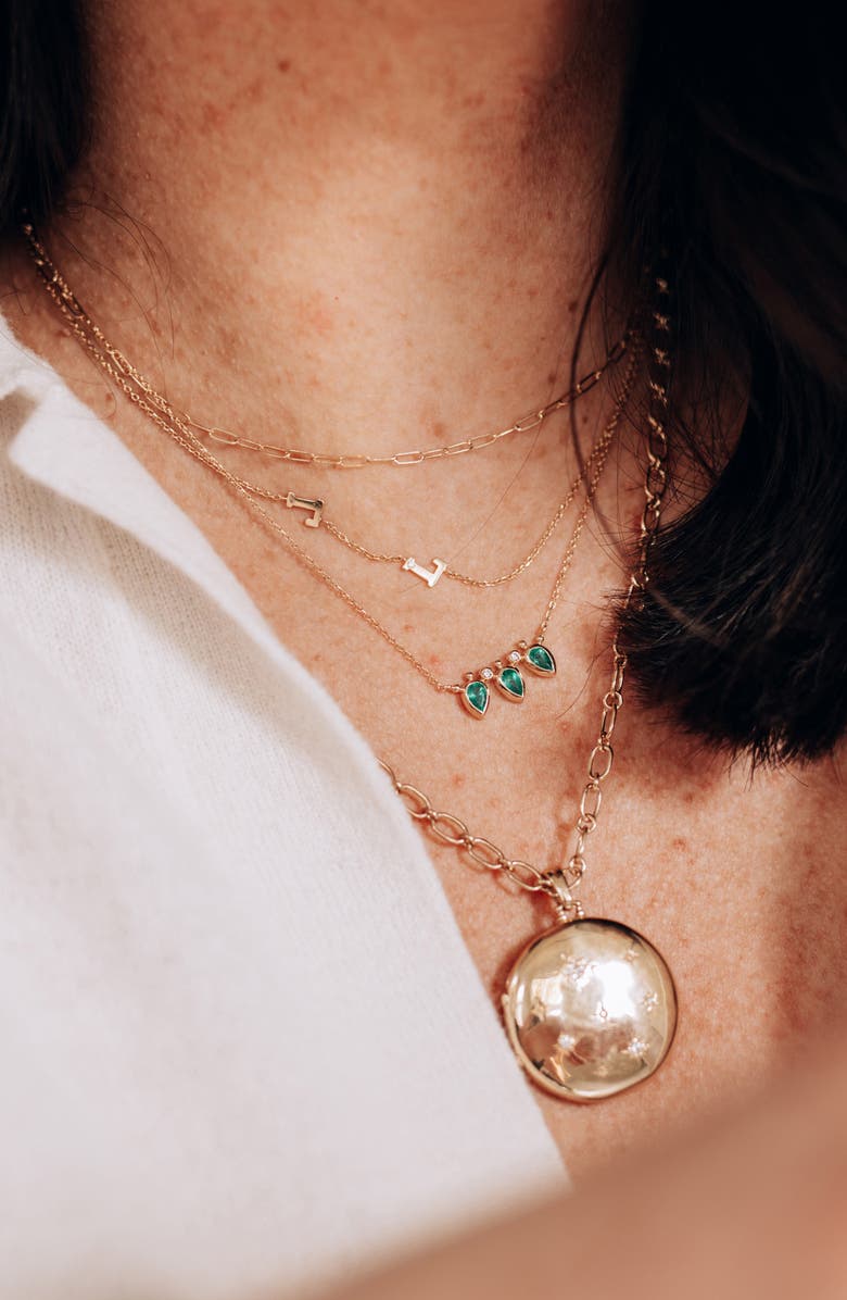 Anzie Bouquet Diamond Mini Fan Necklace, Alternate, color, Emerald