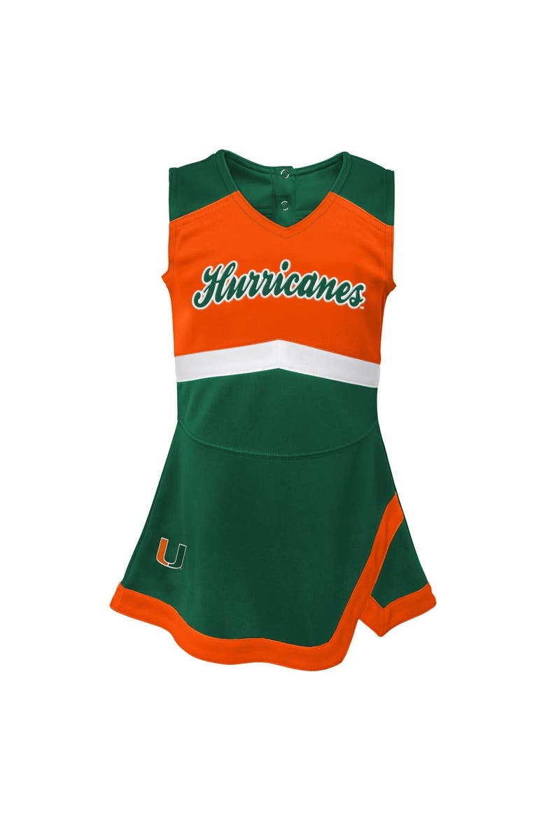 Girls Preschool Green Miami Hurricanes Two-Piece Cheer Captain Jumper Dress & Bloomers Set, Alternate, color, Green
